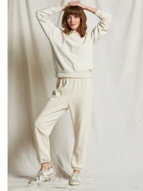 NWT PerfectWhiteTee Stevie Fleece Easy Sweatpant 100% Cotton Size M Sugar